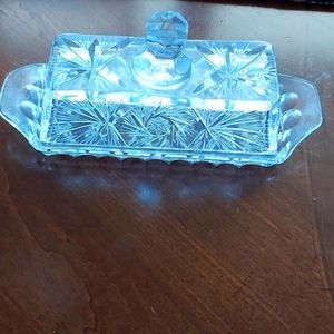 Clear Cut Glass Butter Dish with Lid